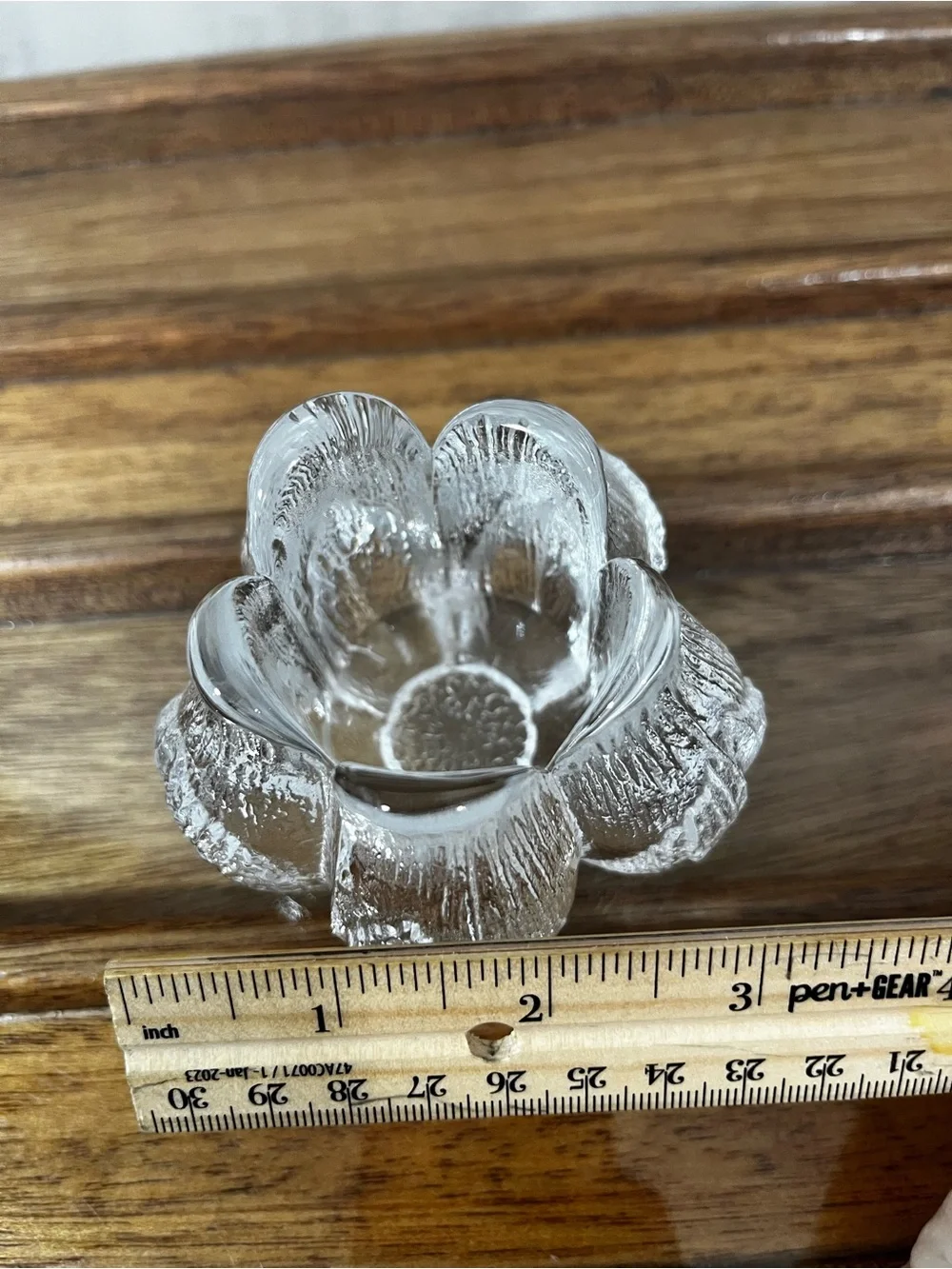 Vintage Clear Textured Ice Glass Tulip Lotus Votive Tealight Candle Holder
